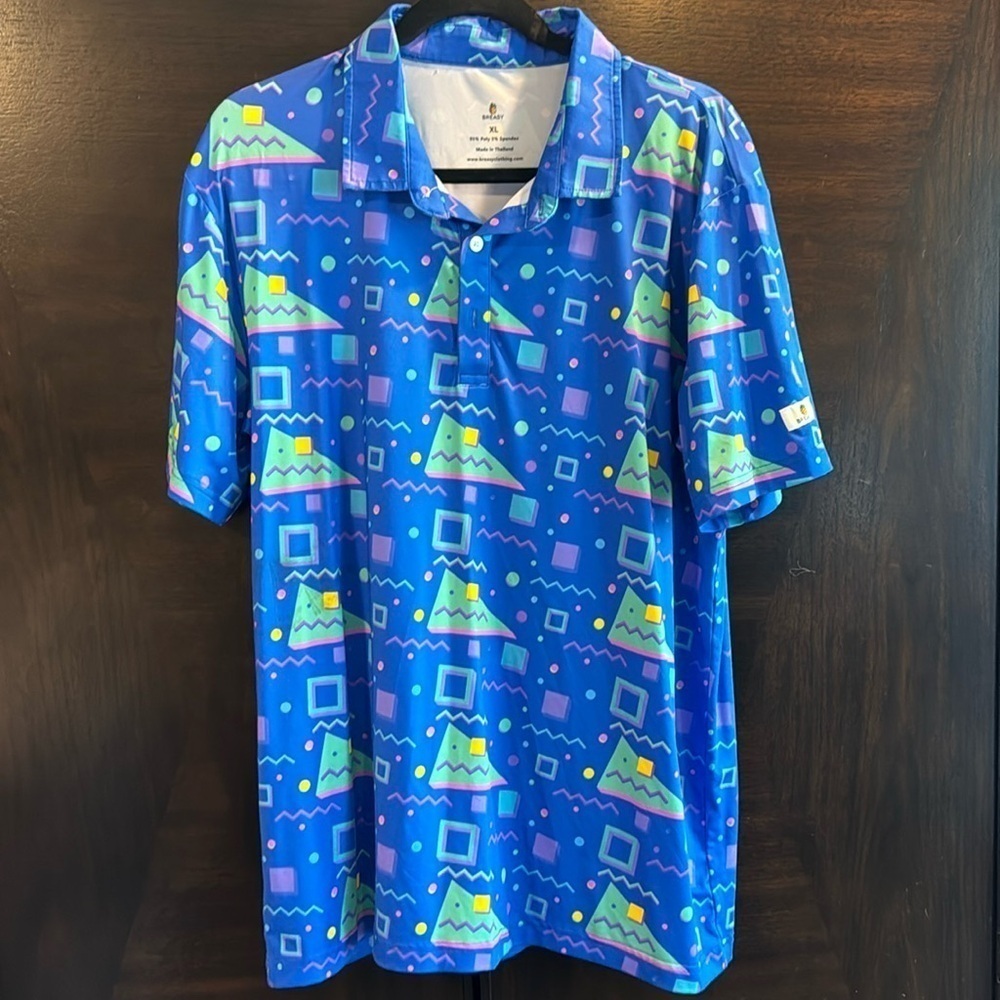 Breasy Apparel Polo Men’s XL Eighties Multicolor Soft Short Sleeve Retro Pattern